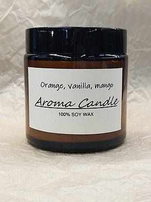 Соєва аромасвіча у скляному підсвічнику "Orange, vanilla and mango" Апельсин, ваніль та манго 100 мл, фото 1