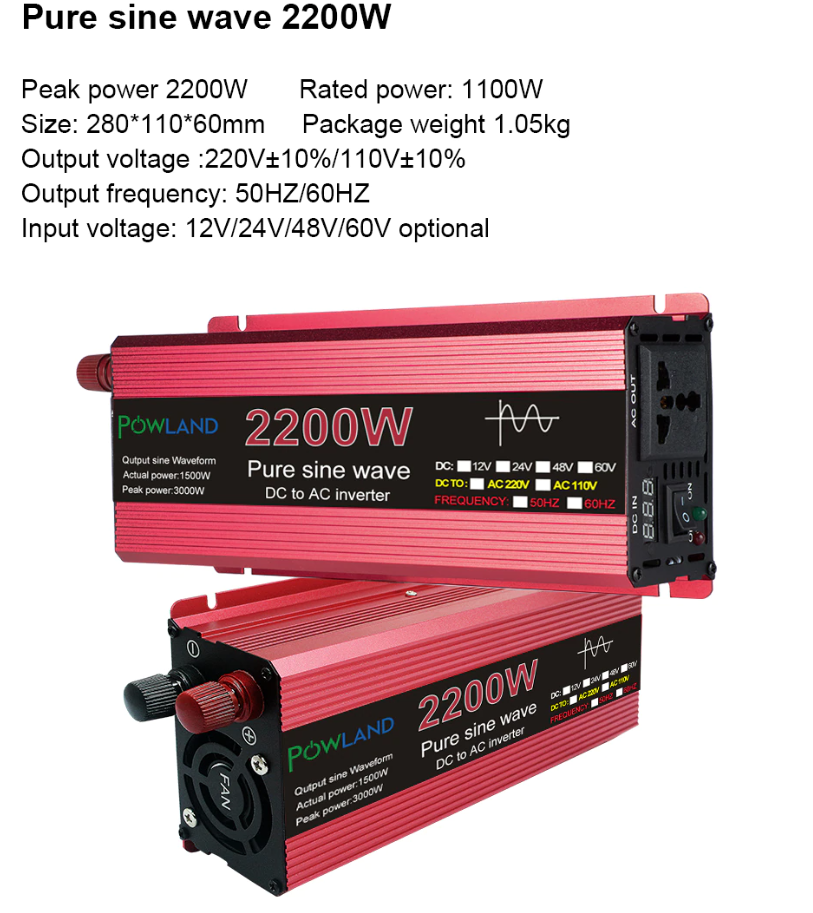 Автомобільний інвертор Powland Інвертор напруги, 2200W, 12/220V