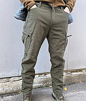 Тактические армейские военные ветрозащитные теплые штаны брюки карго осень зима весна Softshell Черный М M, Хаки