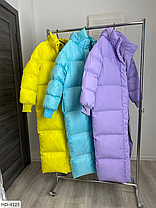 Зимова жіноча подовжена куртка пальто на пуху з матової тканини 130 см довжина, 10 кольорів, фото 3