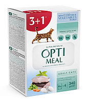 Optimeal Набор Влажный корм для взрослых кошек с треской и овощами в желе" (3+1)