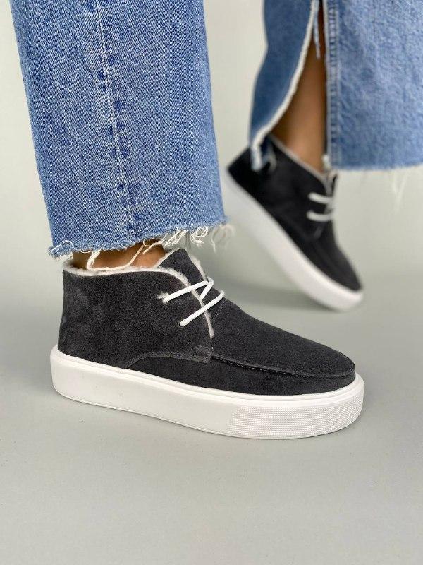 Жіночі зимові лофери ShoesBand Графітові натуральні замшеві всередині напіввовна 38 (24,5-25 см) (S53031-2з), фото 1