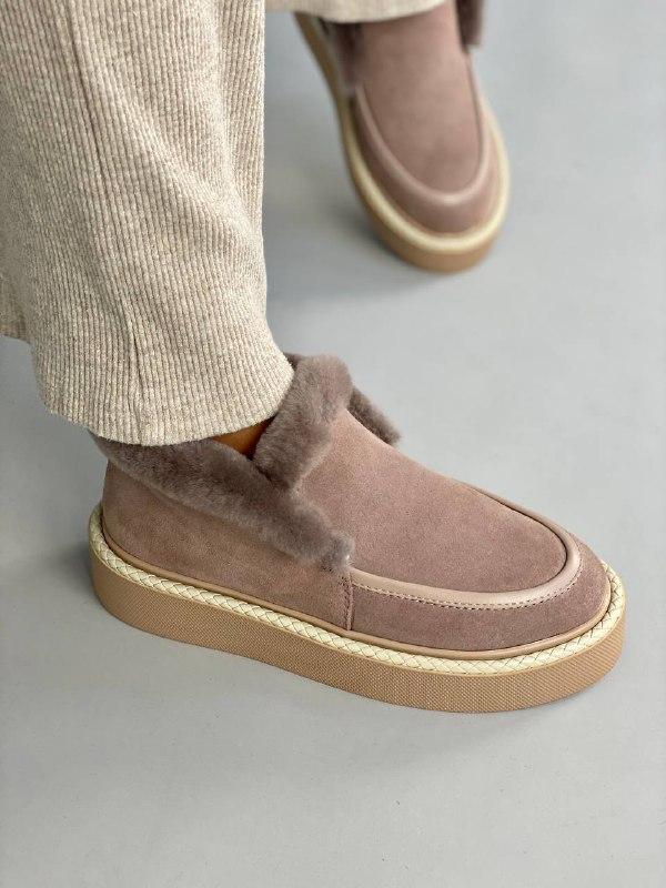 Жіночі зимові лофери ShoesBand Бежеві натуральні замшеві всередині напіввовна і цигейка 38 (24,5-25 см) (Ѕ99441з)
