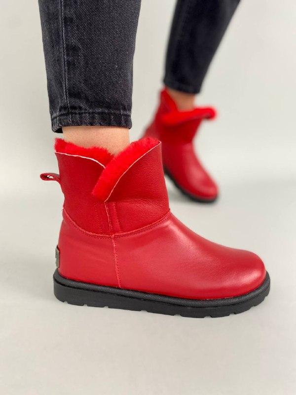 Жіночі зимові уггі ShoesBand Червоні натуральні шкіряні всередині овчина, дублянка 42 (27,5 см) (S73421-3з)