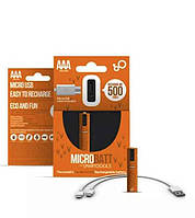 Аккумулятор (батарейка) ААА micro USB мизинчиковый 450 мАч 1.2V Ni-MH Smartoools 2шт.+кабель