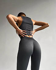 Комплект: лосини з ефектом пуш-ап та топ в рубчик S/M, Сірий з моделюючим швом ззаду, фото 3