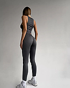 Комплект: лосини з ефектом пуш-ап та топ в рубчик S/M, Сірий з моделюючим швом ззаду