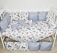 Комплект в кроватку с бортиками для новорожденных мальчиков 6 в 1
