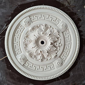 Розетка стельова з гіпсу р-99 Ø 500 мм, плоска, класична, кругла, з грецьким орнаментом