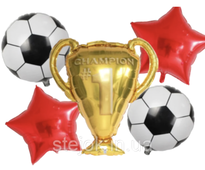 Набір куль у стилі "Футбол" 5в1 з кубком, червоний, фото 1