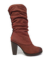 Качественные красивые зимние сапоги женские кожаные на удобном каблуке молодежные коричневые 37 разм Tanex 214