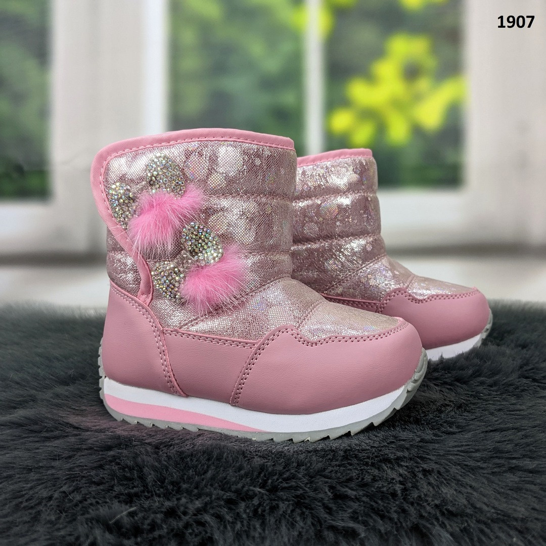 Чоботи дитячі зимові для дівчинки рожеві Совьонок на овчині