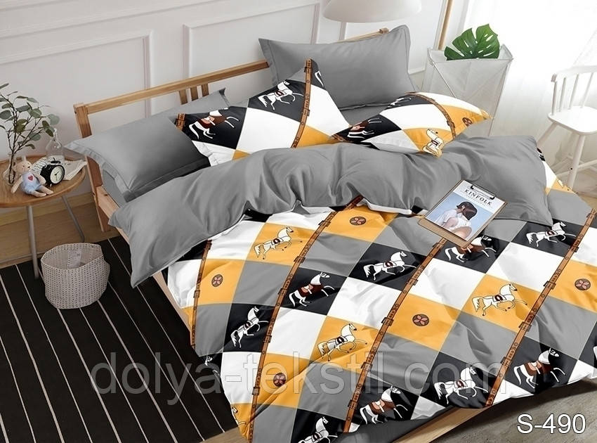 Сатин Сімейний комплект постільної білизни, бавовна ТМ TAG з компаньйоном S490, фото 1