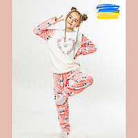 Детская теплая пижама для девочек Яркая домашняя одежда для сна розовая с сердечками сова Пижама для дома