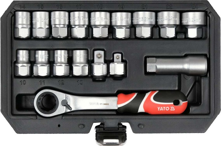 Набір торцевих головок SPLINE 3/8" 1/2" М10-М24 з інструментами YATO 17 передм.