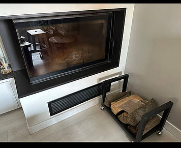 Дровник маленький, на колесах, металевий, чорний 500х300х300 мм