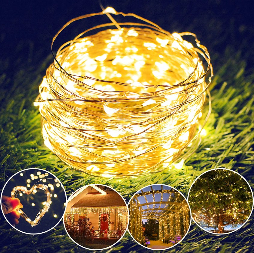 Гірлянда на батарейках Роса 10м. 100 led  колір Теплий Білий