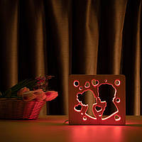 Светильник ночник из дерева ArtEcoLight LED "Поцелуй" с пультом и регулировкой света, RGB