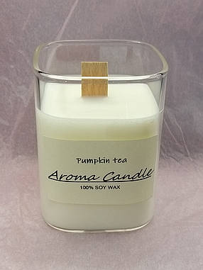 Соєва аромасвіча у скляному підсвічнику "Pumpkin tea" Гарбузовий чай 200 мл, фото 3