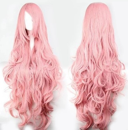 Перука рожева довга кучерява 80см з довгим чубчиком