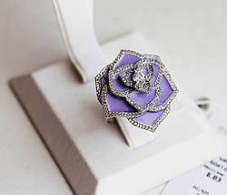 Срібна каблучка троянда Альнамрі з фіолетовою емаллю і білими фіанітами