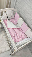 Комплект дитячої постільної білизни із захистом, подушкою, ковдрою та бантом, рожевий