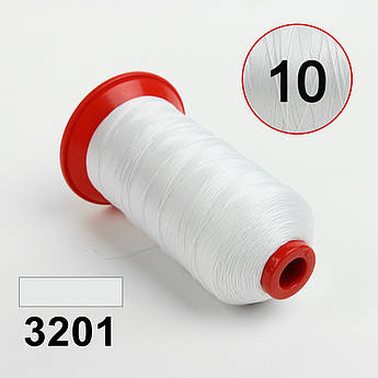 Нитка POLYART(ПОЛИАРТ) N10 колір 3201 білий, для пошиття чохлів на автомобільні сидіння і кермо, 750м