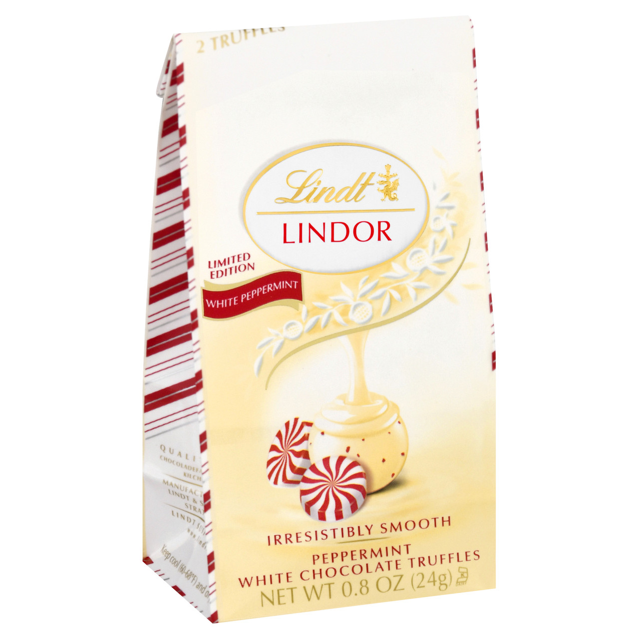 Шоколадні цукерки Lindt Lindor Holiday White Peppermint Truffles 24g, фото 1