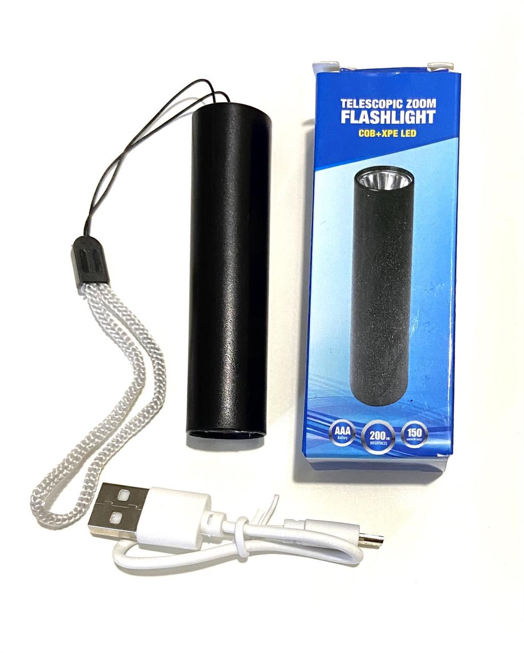 Ручний акумуляторний ліхтарик Flashlight 517 заряджання через USB 8см Чорний