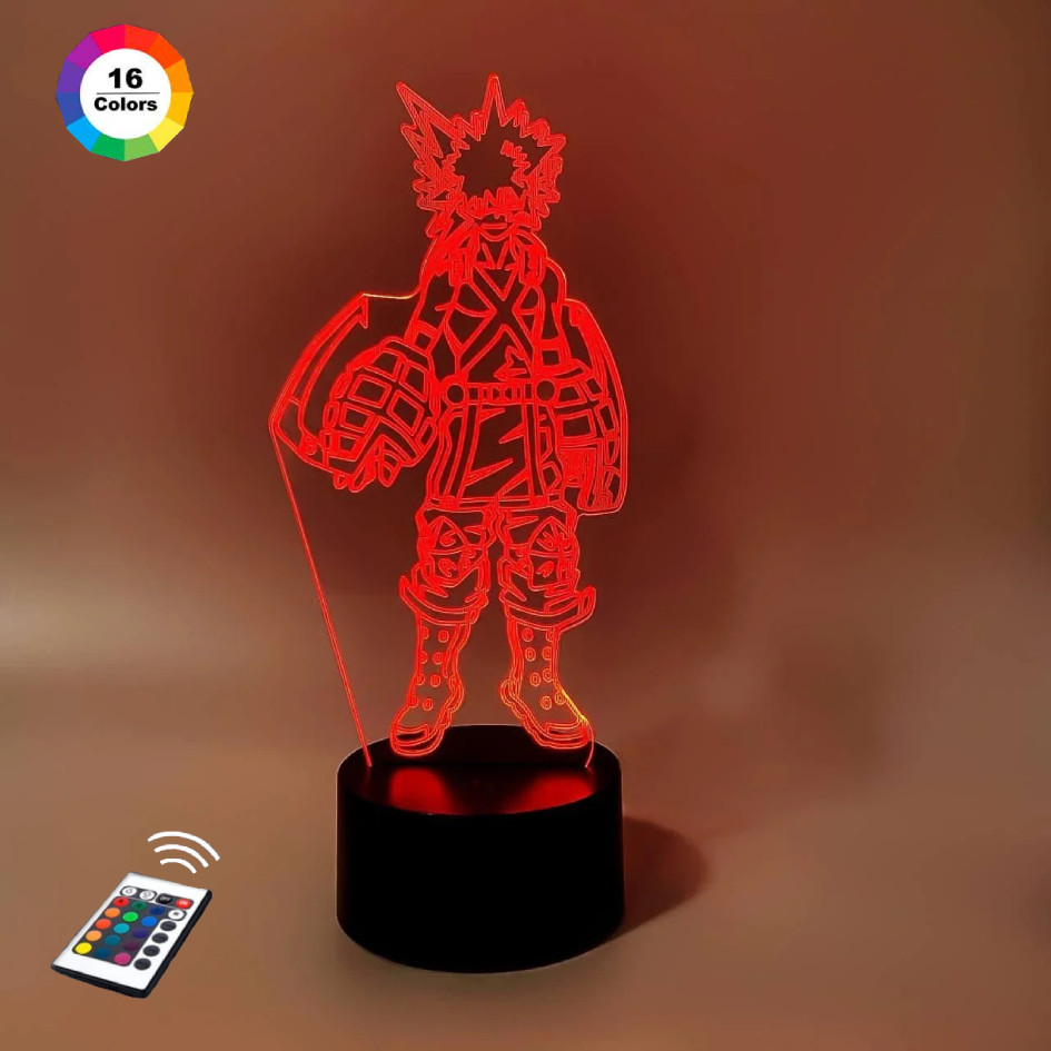 3D нічник "Кацуки Бакуго 2" (ВОЛІЧНЕ ЗОБРАЖЕННЯ) + пульт ДК + мережевий адаптер + батарейки (3ААА) 3DTOYSLAMР, фото 1