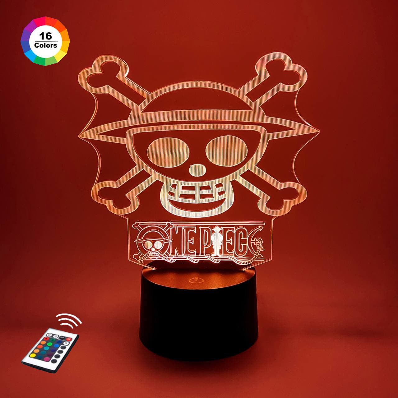 3D нічник "Знак Ван Пис" (ВОЛІЧНЕ ЗОБРАЖЕННЯ)+ пульт ДК + мережевий адаптер + батарейки (3ААА)  3DTOYSLAMP, фото 1