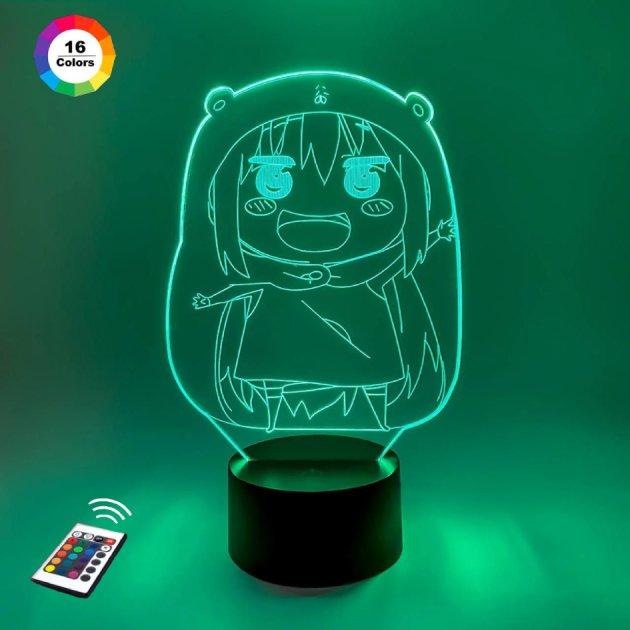 3D нічник "Умару" (ВОЛІЧНЕ ЗОБРАЖЕННЯ) + пульт ДК + мережевий адаптер + батарейки (3ААА)  3DTOYSLAMP, фото 1