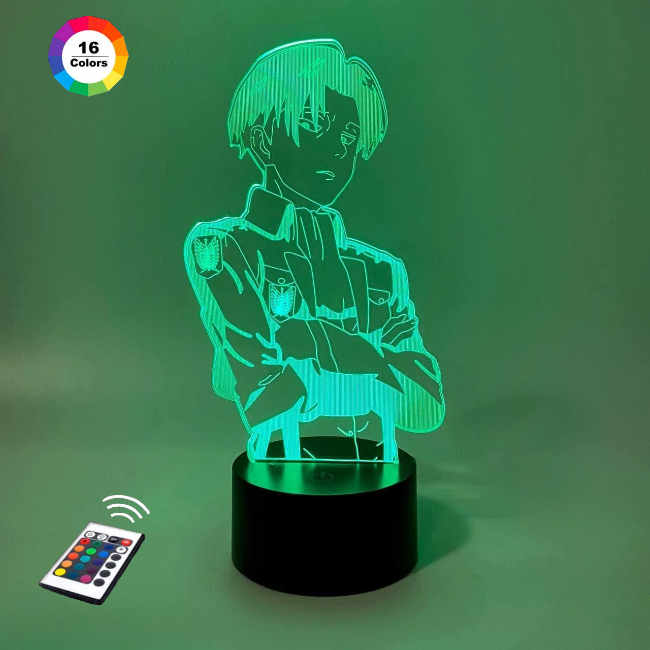 3D нічник "Леві Акерман" (ВОЛІЧНЕ ЗОБРАЖЕННЯ)+ пульт ДК + мережевий адаптер + батарейки (3ААА)  3DTOYSLAMP, фото 1