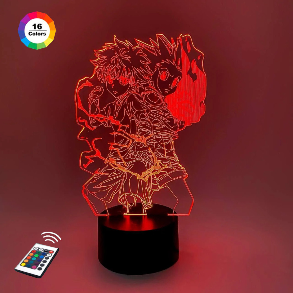 3D нічник "Киллуа та Гон" (ВОЛІЧНЕ ЗОБРАЖЕННЯ)+ пульт ДК + мережевий адаптер + батарейки (3ААА)  3DTOYSLAMP, фото 1