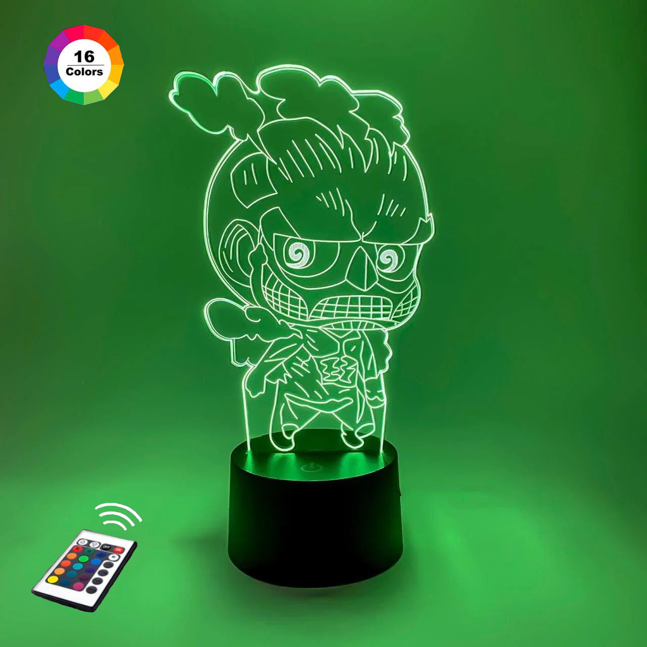 3D-нічник "Колосальний титан Чибі" (ВОЛІЧНЕ ЗОБРАЖЕННЯ)+ пульт ДК + мережевий адаптер + батарейки (3ААА), фото 1