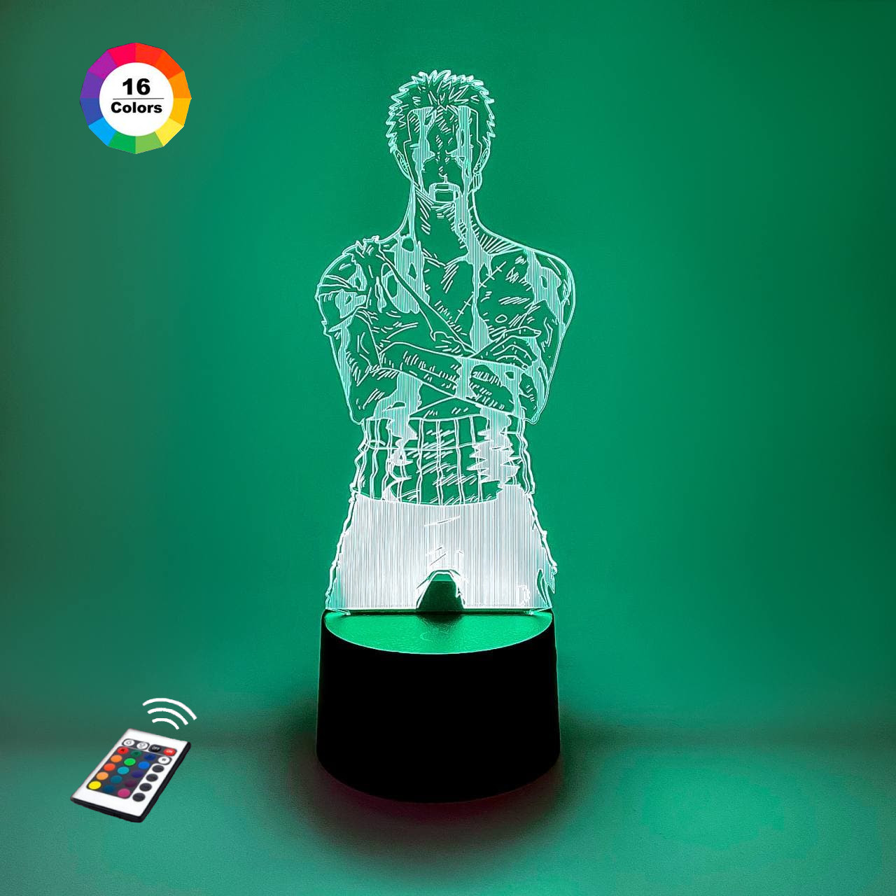 3D нічник "Роноа Зоро" (ВОЛІЧНЕ ЗОБРАЖЕННЯ)+ пульт ДК + мережевий адаптер + батарейки (3ААА)  3DTOYSLAMP, фото 1