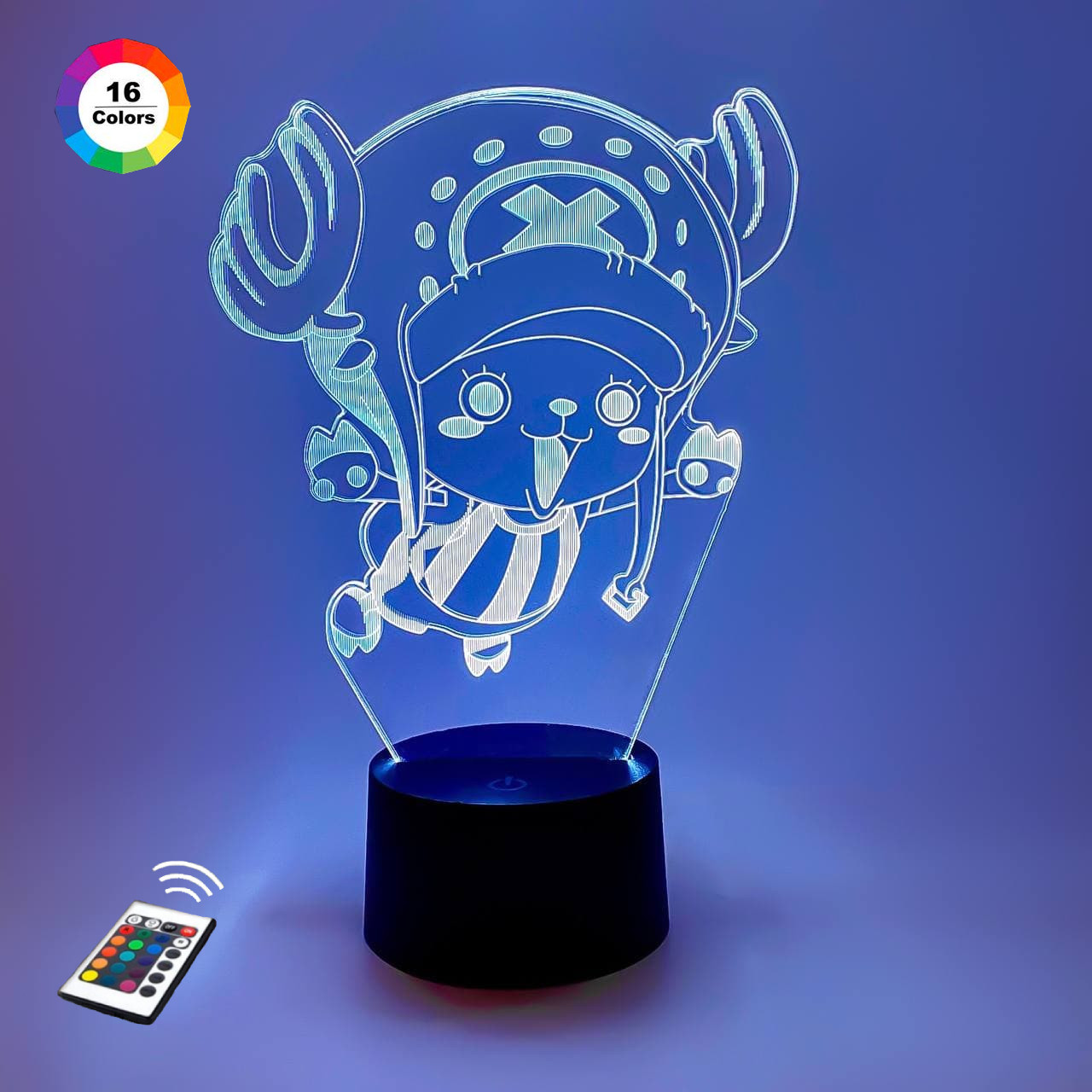 3D нічник "Тоні Тоні Чопер 2" (ВОЛІЧНЕ ЗОБРАЖЕННЯ)+ пульт ДК + мережевий адаптер +батарейки (3АА) 3DTOYSLAMP, фото 1