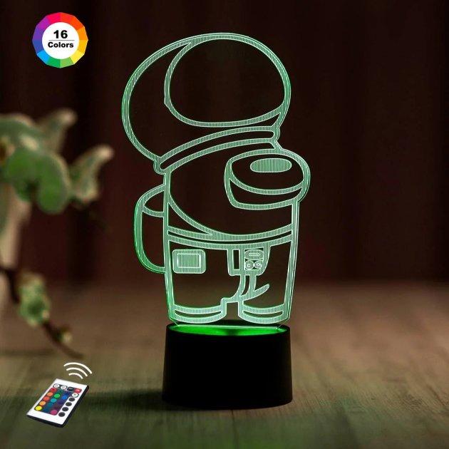 3D нічник "Амонг Ас 4" (ВОЛІЧНЕ ЗОБРАЖЕННЯ) + пульт ДК + мережевий адаптер + батарейки (3АА)  3DTOYSLAMP, фото 1