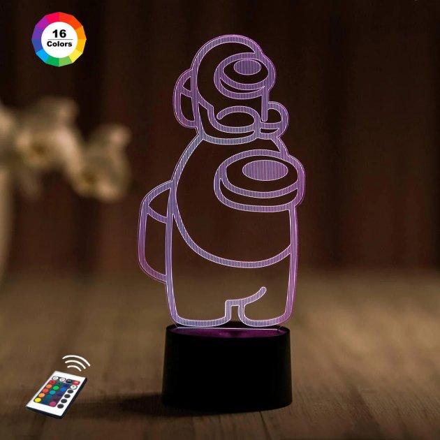 3D нічник "Амонг Ас 8" (ВОЛІЧНЕ ЗОБРАЖЕННЯ) + пульт ДК + мережевий адаптер + батарейки (3АА)  3DTOYSLAMP, фото 1