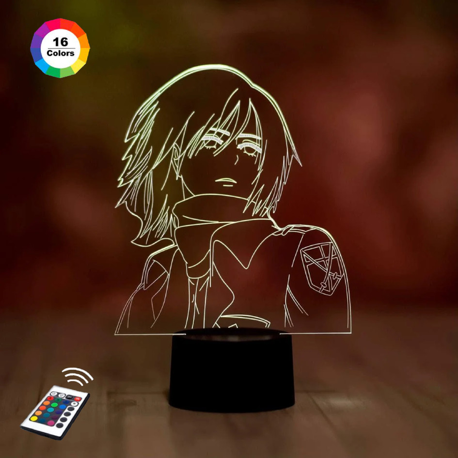 3D нічник "Микаса Акерман" (ВОЛІЧНЕ ЗОБРАЖЕННЯ)+ пульт ДК + мережевий адаптер + батарейки (3ААА) 3DTOYSLAMР, фото 1