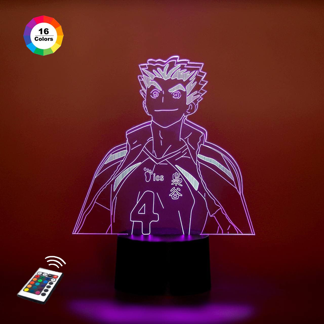 3D нічник "Котаро Бокуто" (ВОЛІЧНЕ ЗОБРАЖЕННЯ)+ пульт ДК + мережевий адаптер + батарейки (3ААА)  3DTOYSLAMP, фото 1