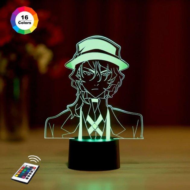 3D нічник "Чуя Накахара" (ВОЛІЧНЕ ЗОБРАЖЕННЯ) + пульт ДК + мережевий адаптер +батарейки (3ААА) 3DTOYSLAMP, фото 1