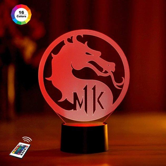 D нічник "Мортал Комбат" (ВОЛІЧНЕ ЗОБРАЖЕННЯ) + пульт ДК + мережевий адаптер + батарейки (3 ААА)  3DTOYSLAMP, фото 1