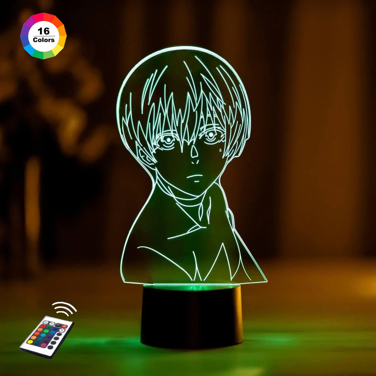 3D нічник "Канеки Кен 2" (ВОЛІЧНЕ ЗОБРАЖЕННЯ) + пульт ДК + мережевий адаптер + батарейки (3ААА) 3DTOYSLAMP, фото 1