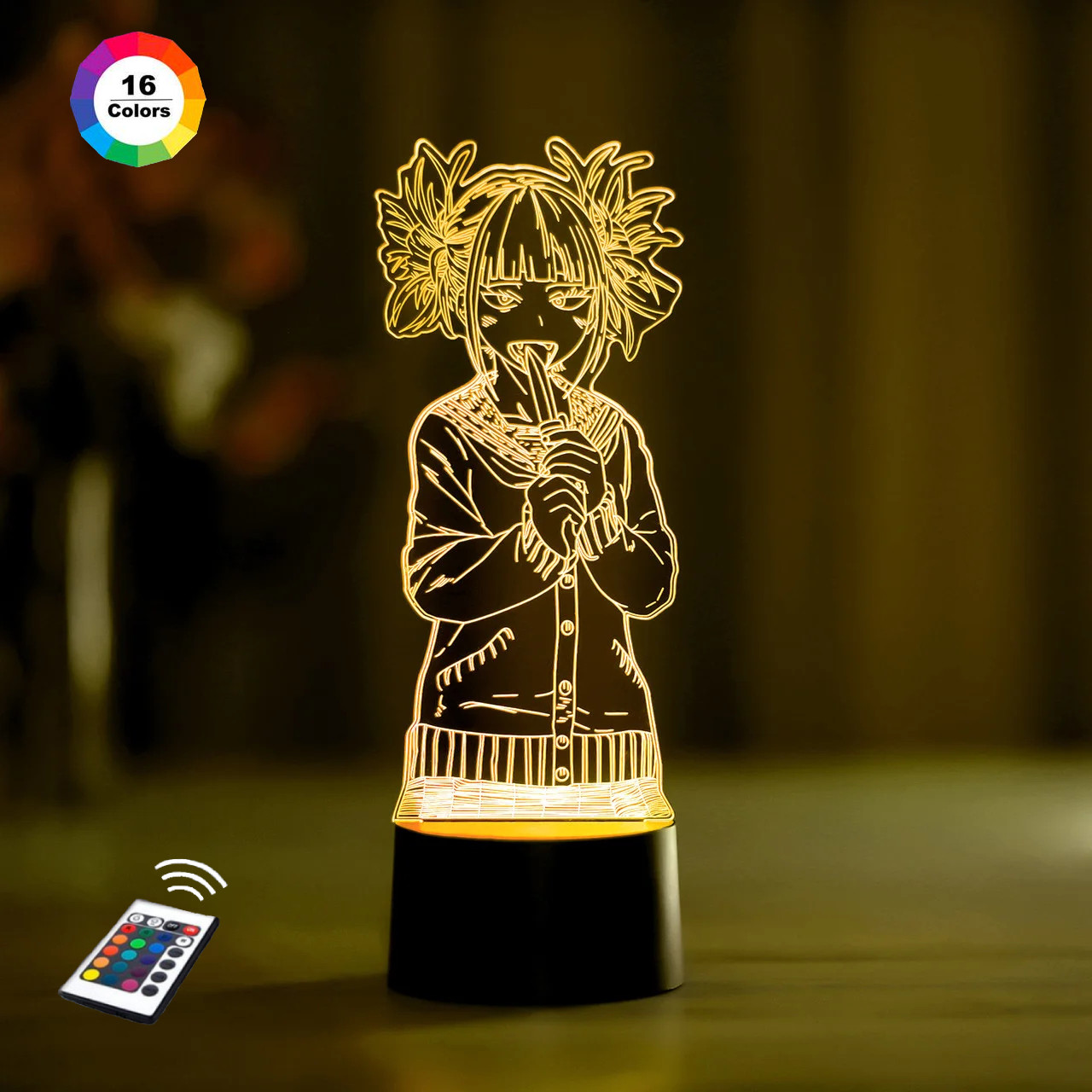 3D нічник "Хіміко Тога" (ВОЛІЧНЕ ЗОБРАЖЕННЯ)+ пульт ДК + мережевий адаптер + батарейки (3ААА)  3DTOYSLAMP, фото 1