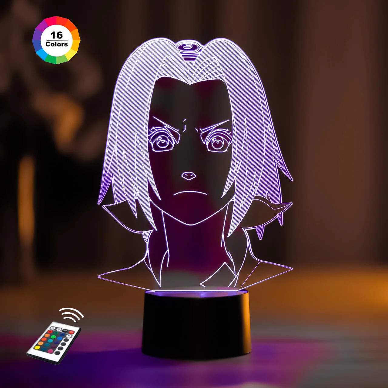 3D нічник "Сакура Харуно" (ВОЛІЧНЕ ЗОБРАЖЕННЯ)+ пульт ДК + мережевий адаптер + батарейки (3ААА)  3DTOYSLAMP, фото 1