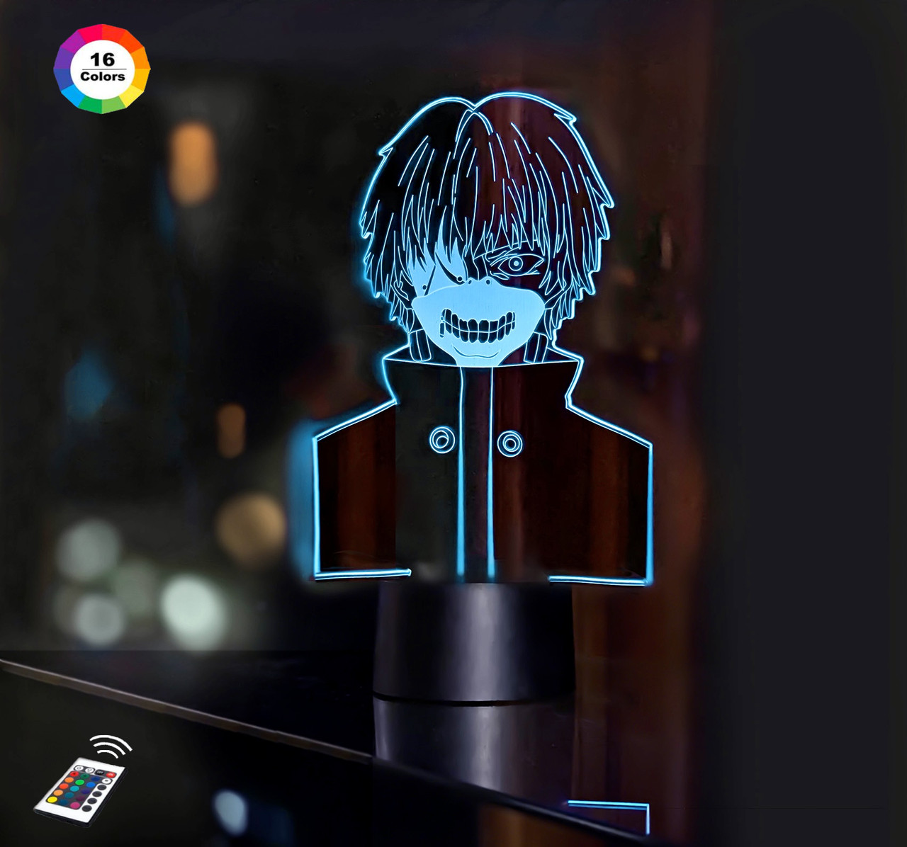 3D нічник "Канеки Кен 5" (ВОЛІЧНЕ ЗОБРАЖЕННЯ) + пульт ДК + мережевий адаптер + батарейки (3ААА)  3DTOYSLAMP, фото 1