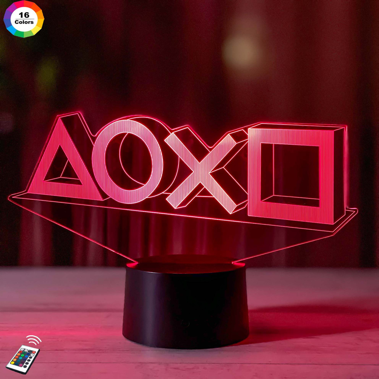 3D нічник "PlayStation" (ВОЛІЧНЕ ЗОБРАЖЕННЯ) + пульт ДК + мережевий адаптер + батарейки (3 ААА)  3DTOYSLAMP, фото 1