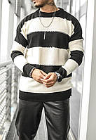 Теплый вязаный мужской свитер р.S-XL в черную полоску