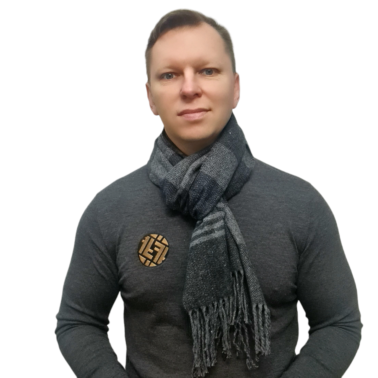 Шарф чоловічий напіввовняний M&JJ МАРШАЛ 170х34 см сірий/синій 1306, фото 1